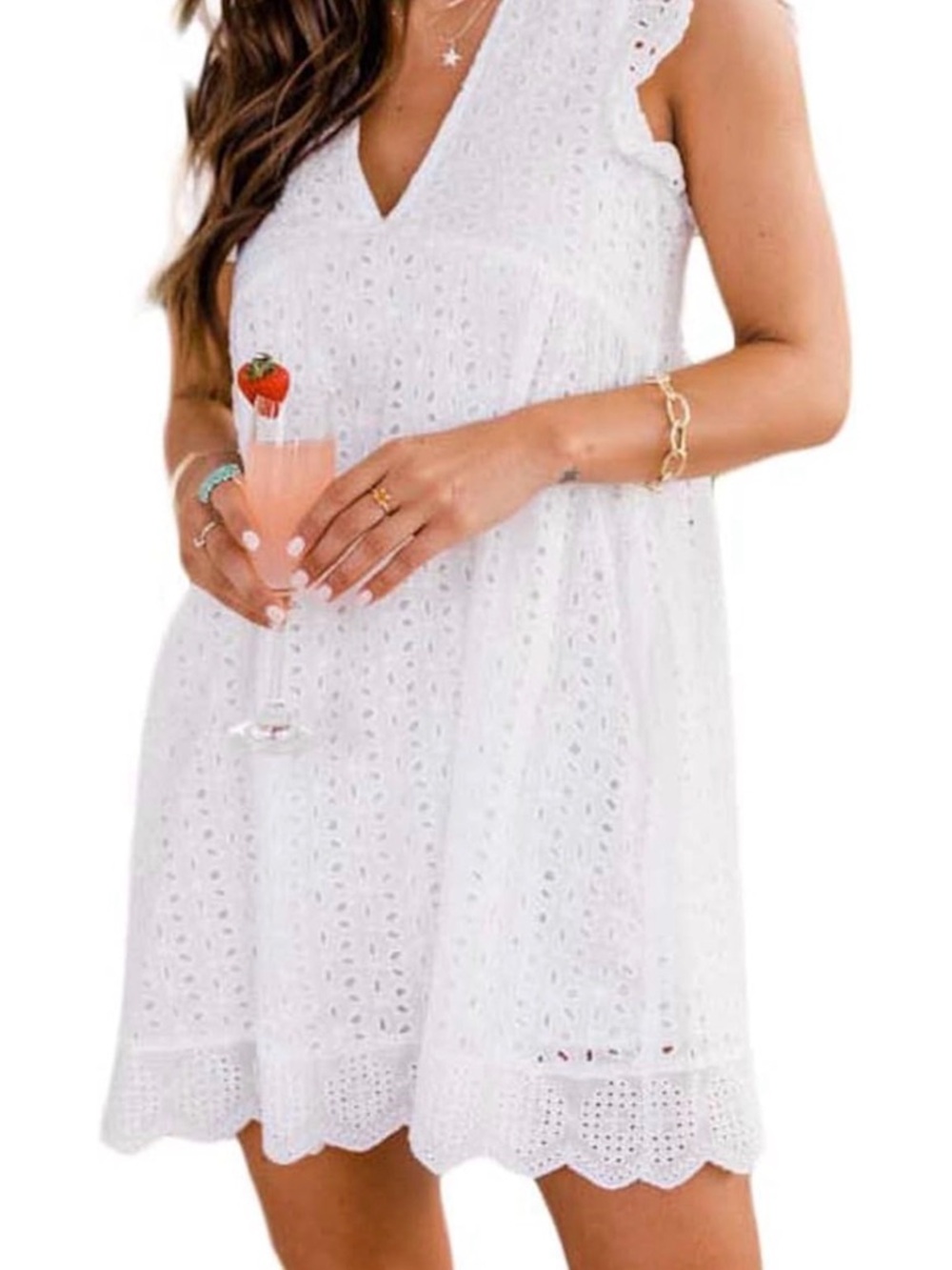 White Eyelet V-Neck Sleeveless Mini Dress/romper (with pockets)